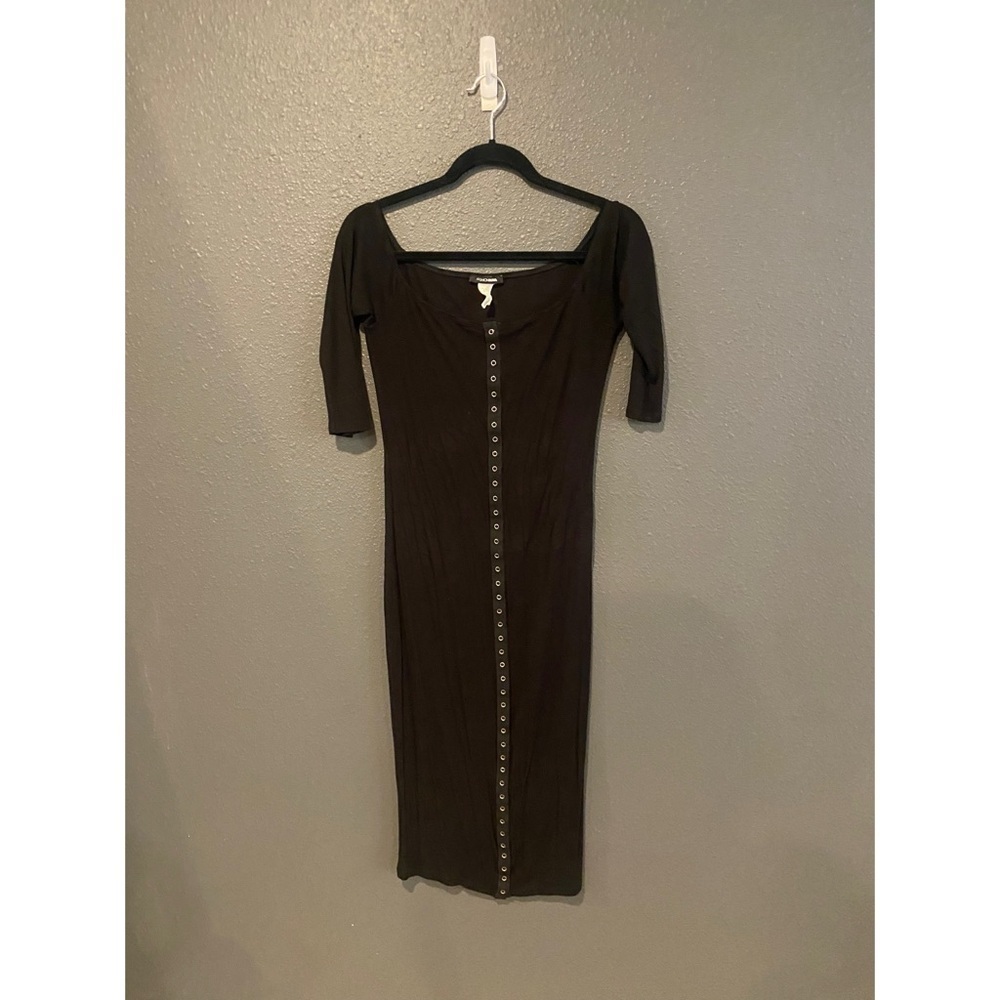 Fashion Nova Black Midi Dress with Button Detail